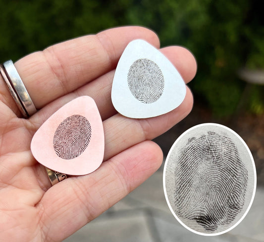 Fingerprint Guitar Pick in Silver and Copper
