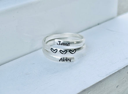 Name Wrap Ring Children's Names in Sterling Silver