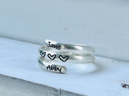 Name Wrap Ring Children's Names in Sterling Silver
