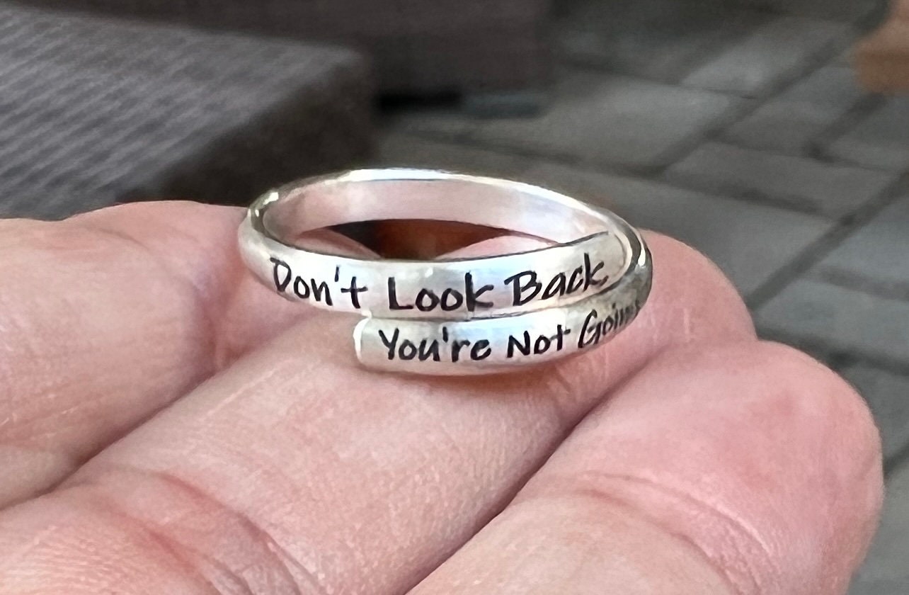 Don't Look Back Ring, Inspirational Wrap Ring in Sterling Silver