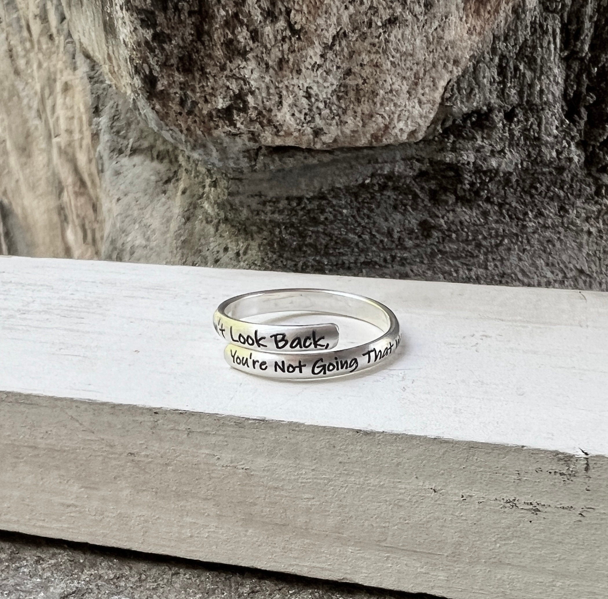 Don't Look Back Ring, Inspirational Wrap Ring in Sterling Silver