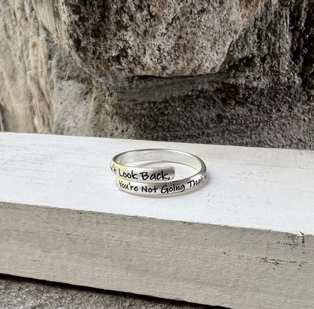 Don't Look Back Ring, Inspirational Wrap Ring in Sterling Silver