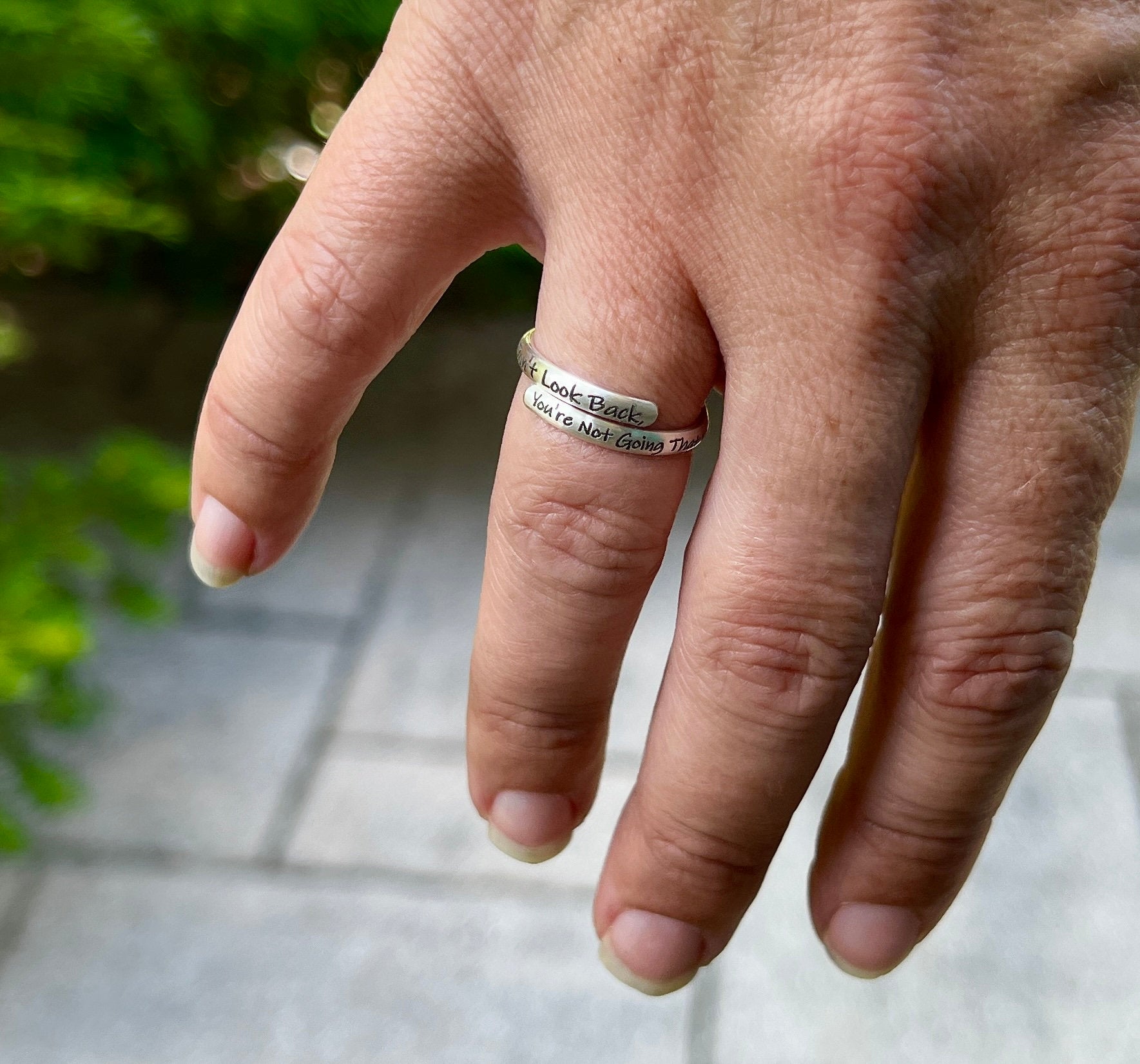 Don't Look Back Ring, Inspirational Wrap Ring in Sterling Silver