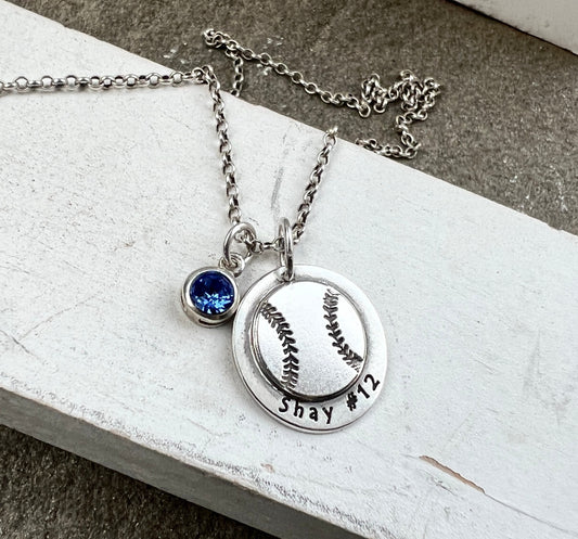 Softball Baseball Name and Number Charm in Solid Sterling Silver