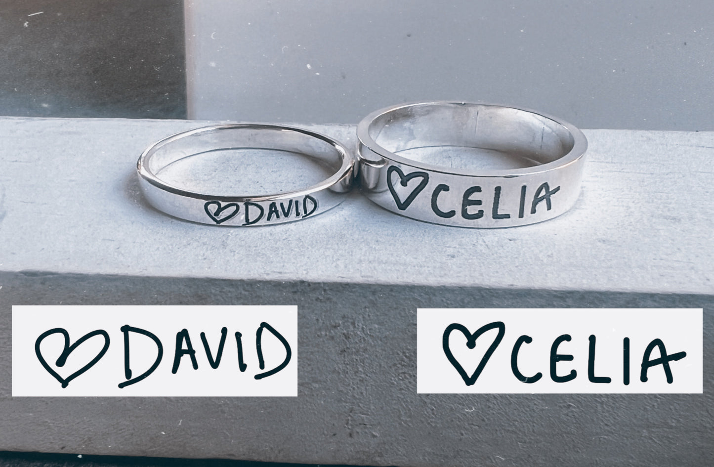 Handwriting Ring Set in Solid Sterling Silver