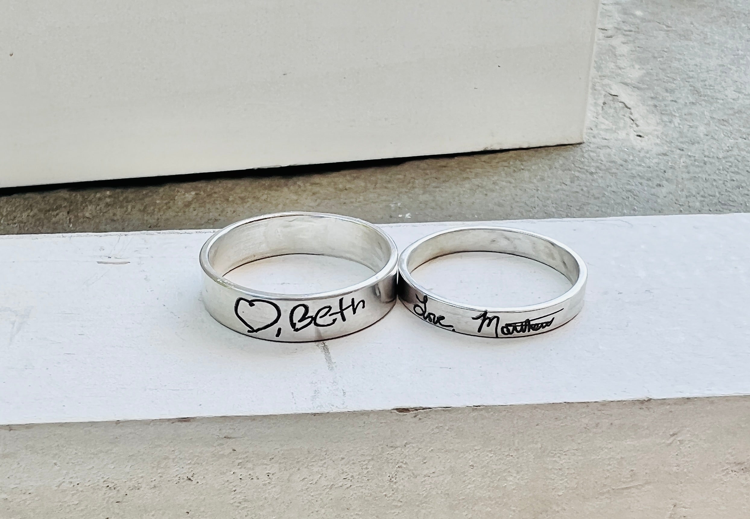 Handwriting Ring Set in Solid Sterling Silver