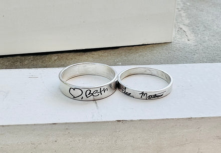 Handwriting Ring Set in Solid Sterling Silver