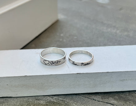 Handwriting Ring Set in Solid Sterling Silver